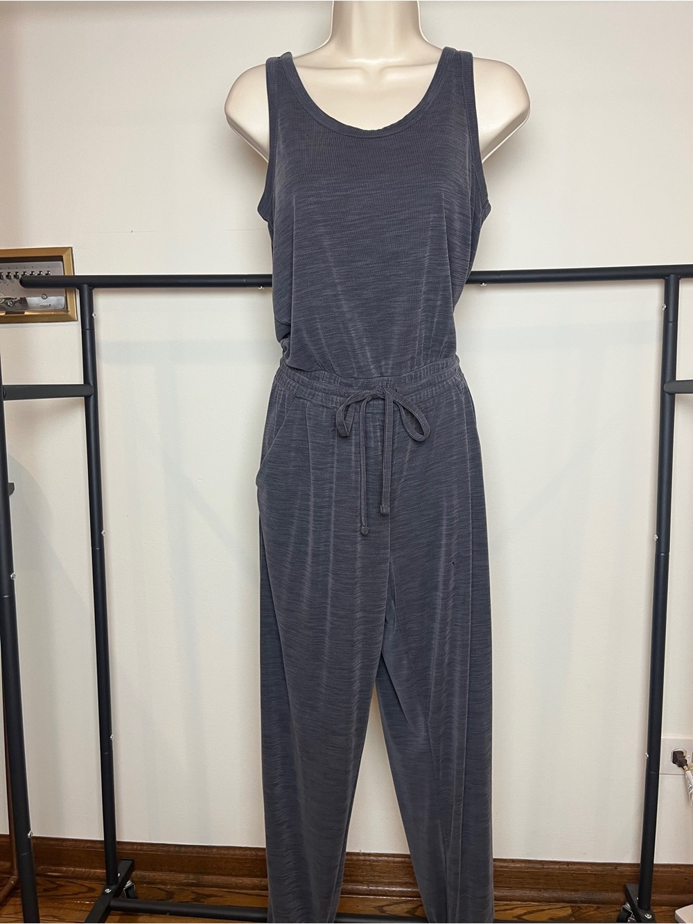 Rachel Zoe Sleeveless Jumpsuit Grey Drawstring Utility Lightweight Minimalist